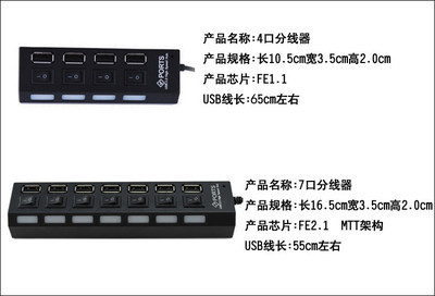 高速FE1.1/2.1芯片 4口/7口USB2.0 HUB分线器产品详解